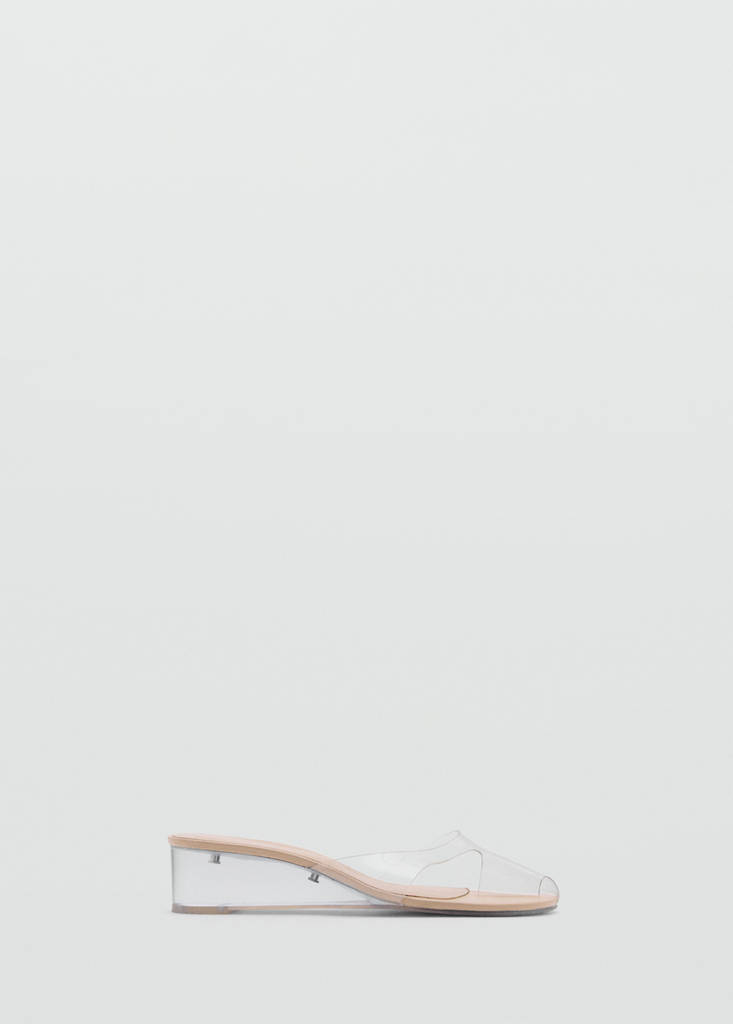 Transparent vinyl wedge sandals — Nude