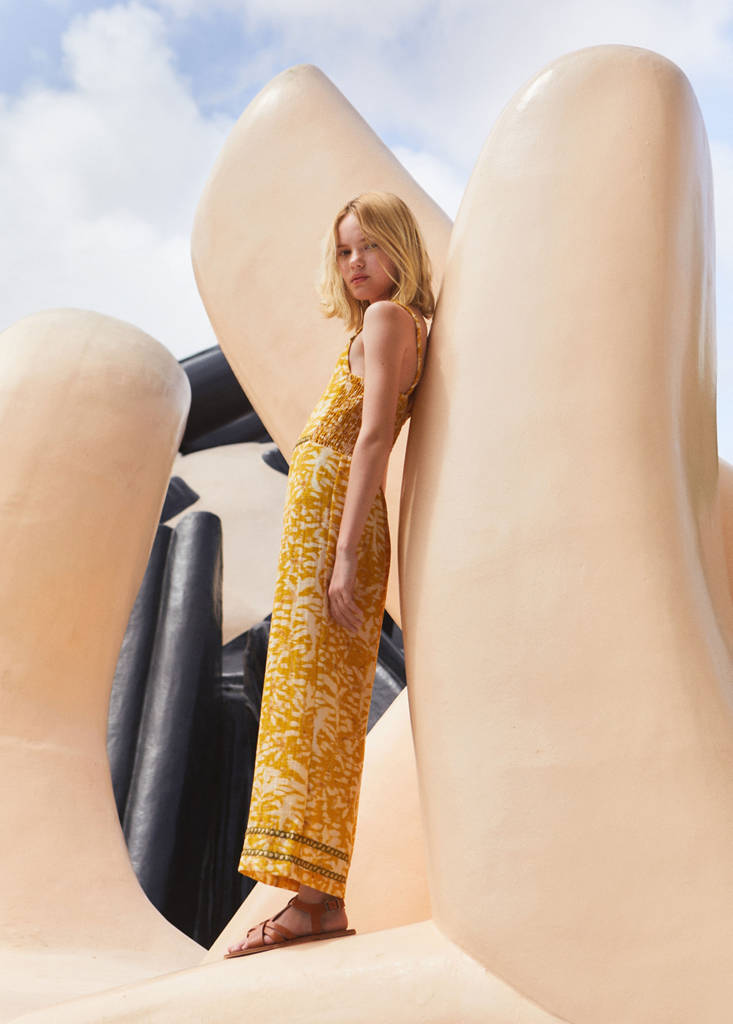 Tropical print jumpsuit — Mustard