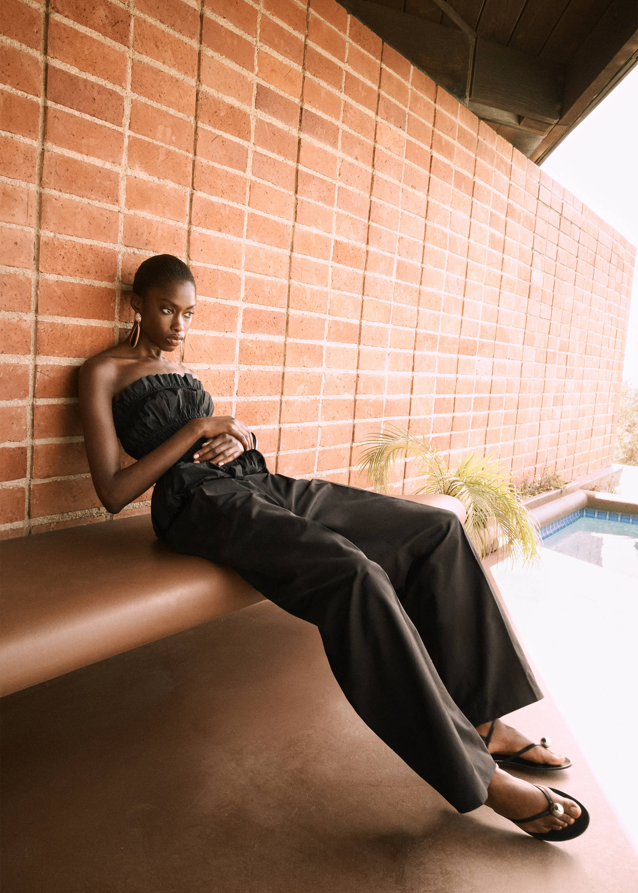 Celana panjang lurus dengan lipit berbahan katun - Rincian barang 6