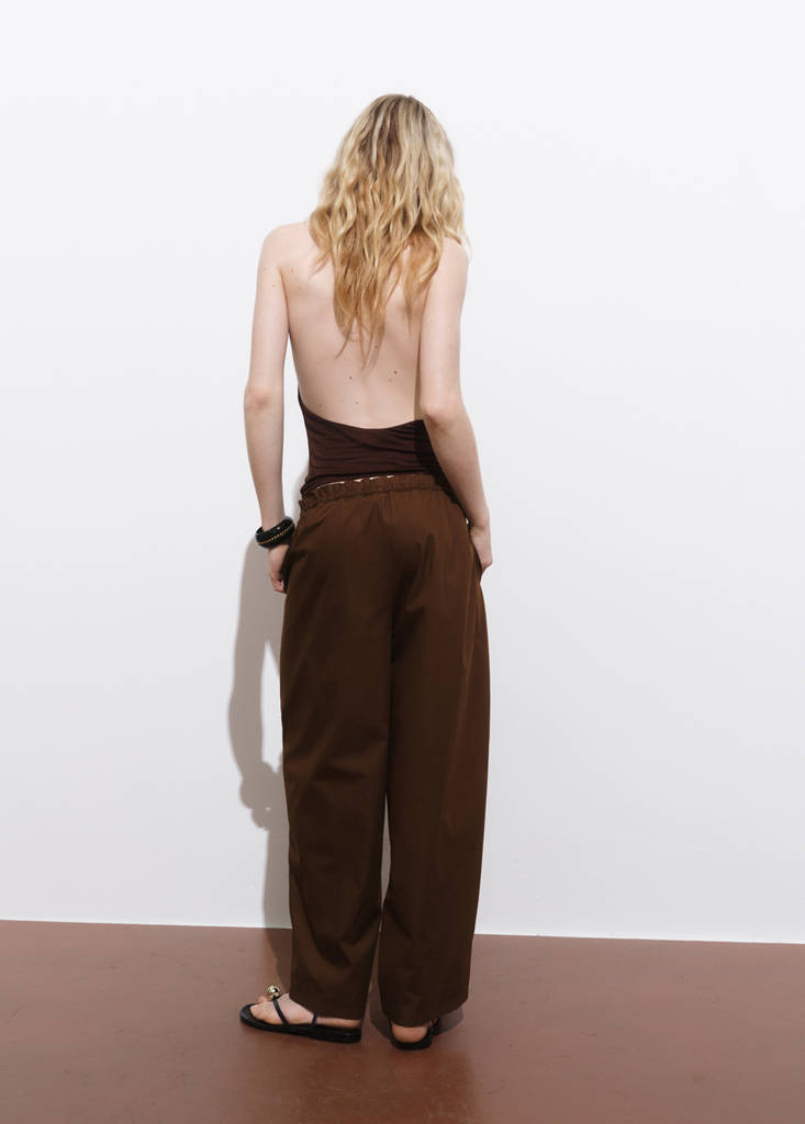 Paperbag trousers with bow — Brown
