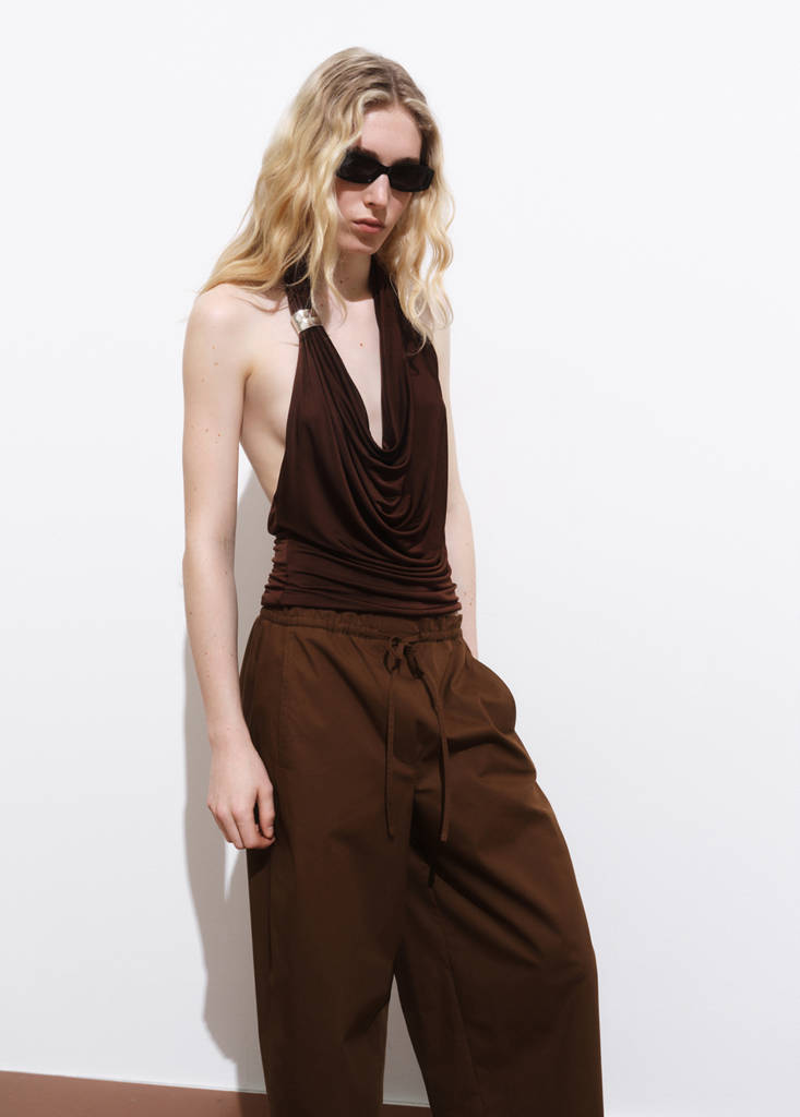 Paperbag trousers with bow — Brown