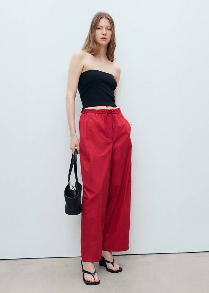 Paperbag trousers with bow — Red