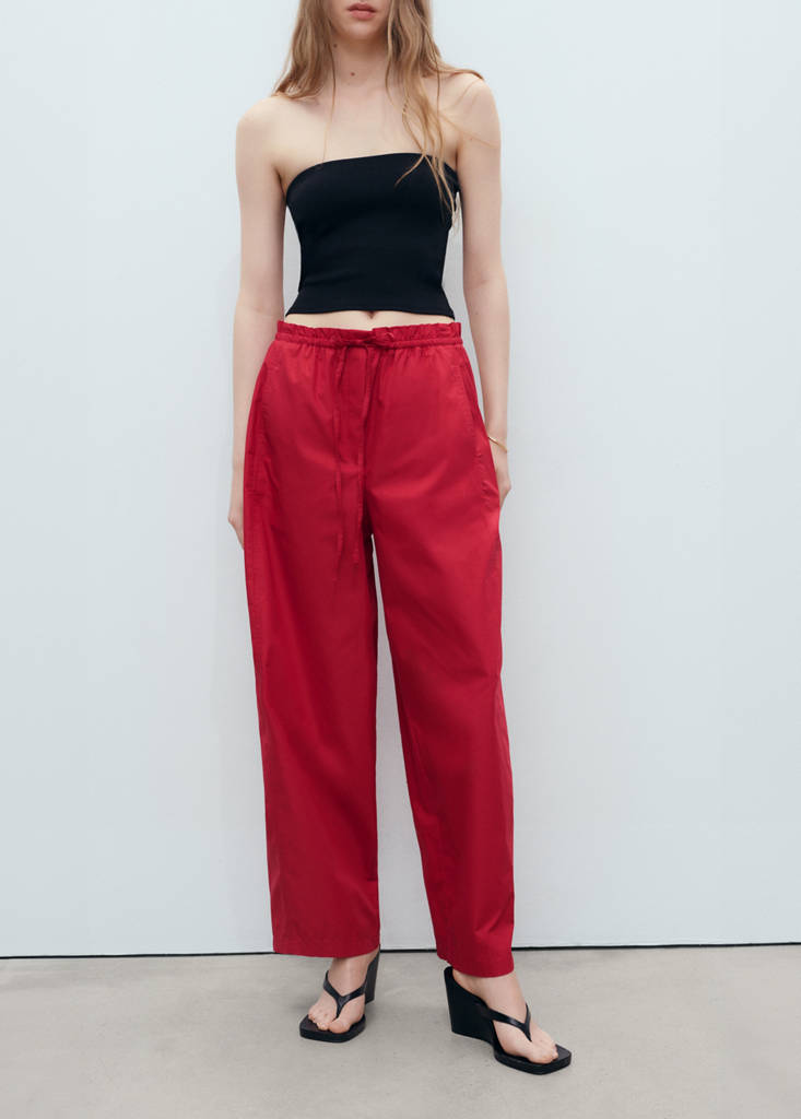 Paperbag trousers with bow — Red