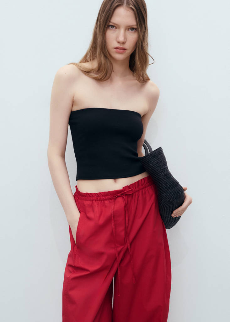 Paperbag trousers with bow — Red