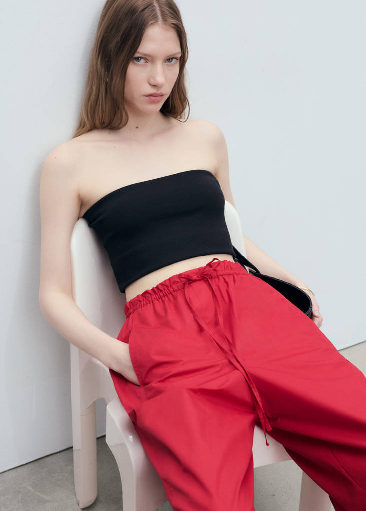 Paperbag trousers with bow — Red