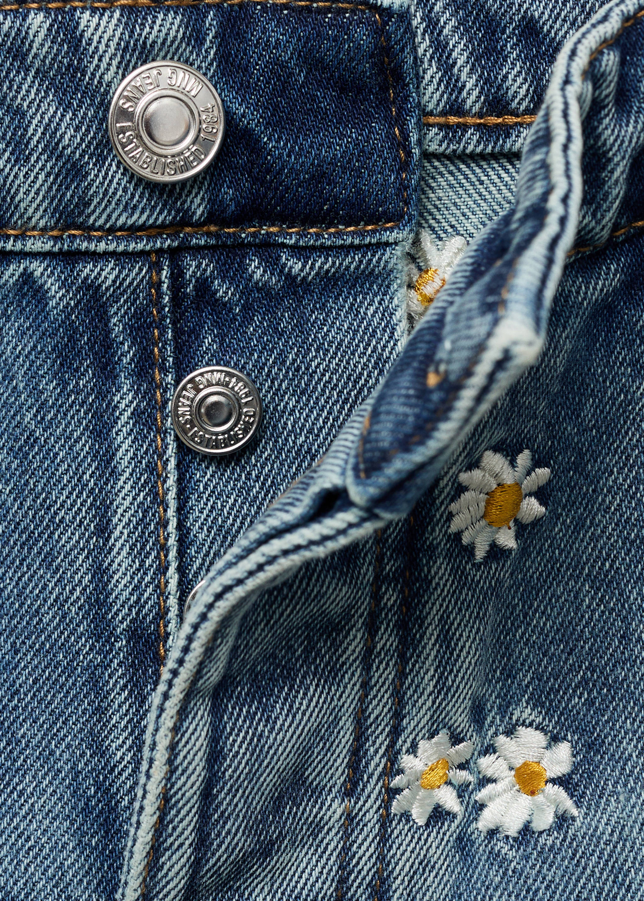Wide-Leg-Jeans mit Blumenstickerei - Detail des Artikels 0