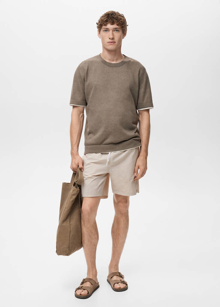 Seersucker swimming trunks — Sand