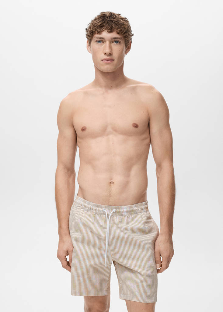 Seersucker swimming trunks — Sand