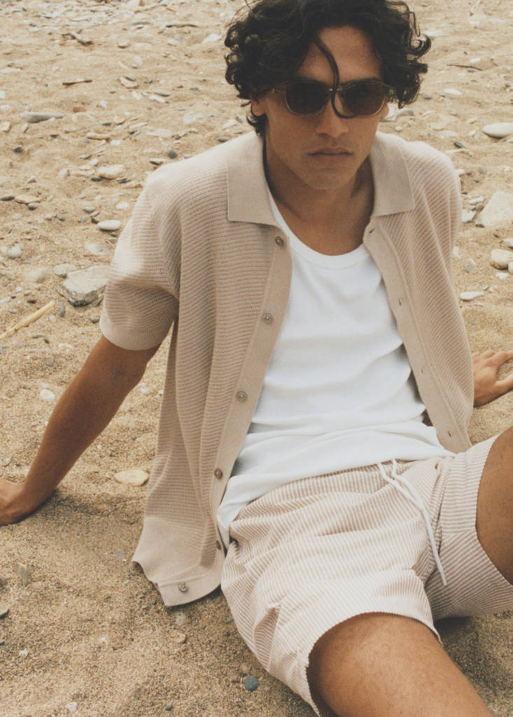 Seersucker swimming trunks — Sand