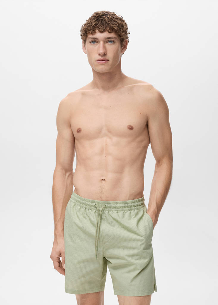 Seersucker swimming trunks — Pastel Green