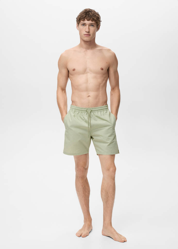Seersucker swimming trunks — Pastel Green