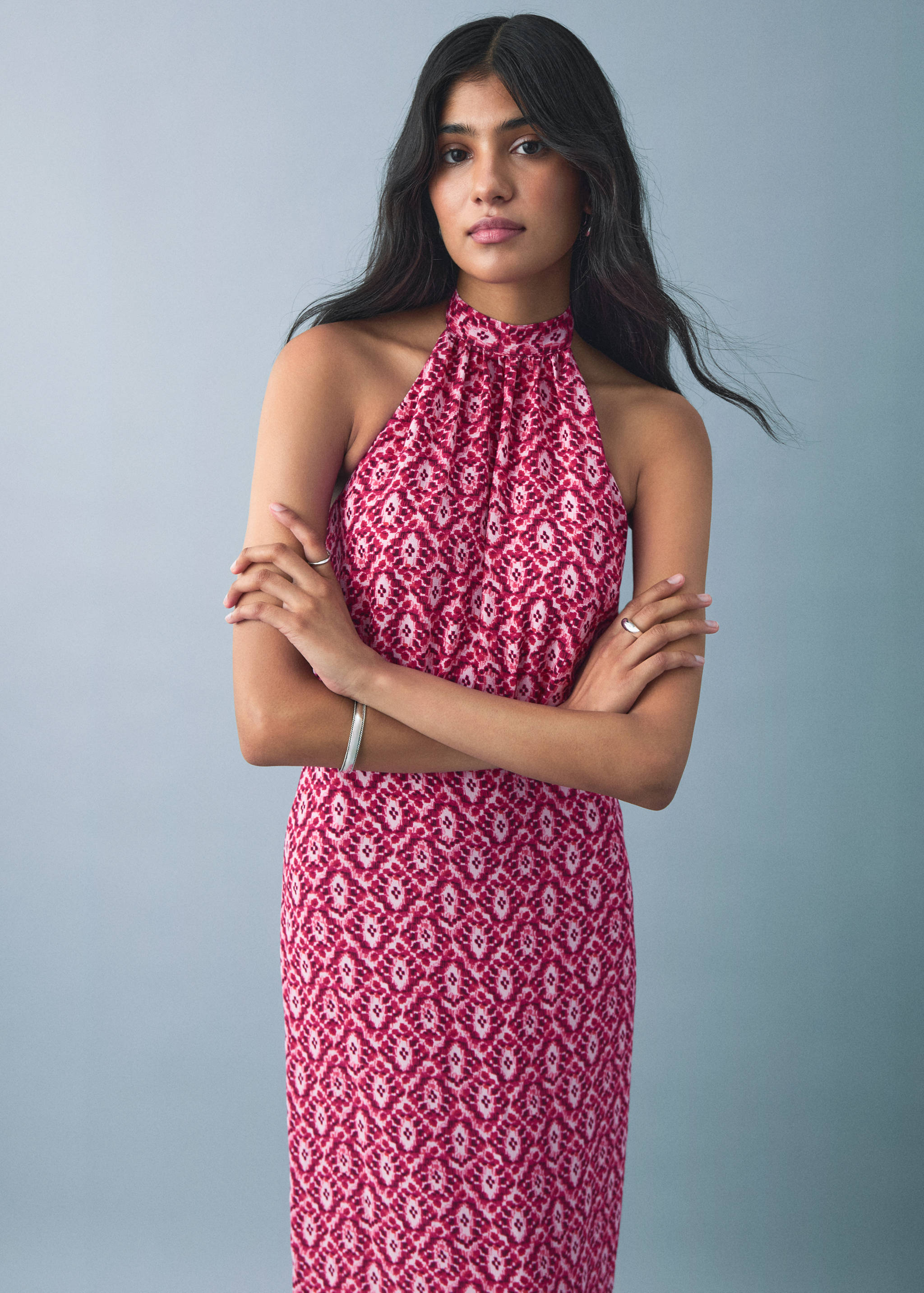 Halter-neck printed dress - Details of the article 1