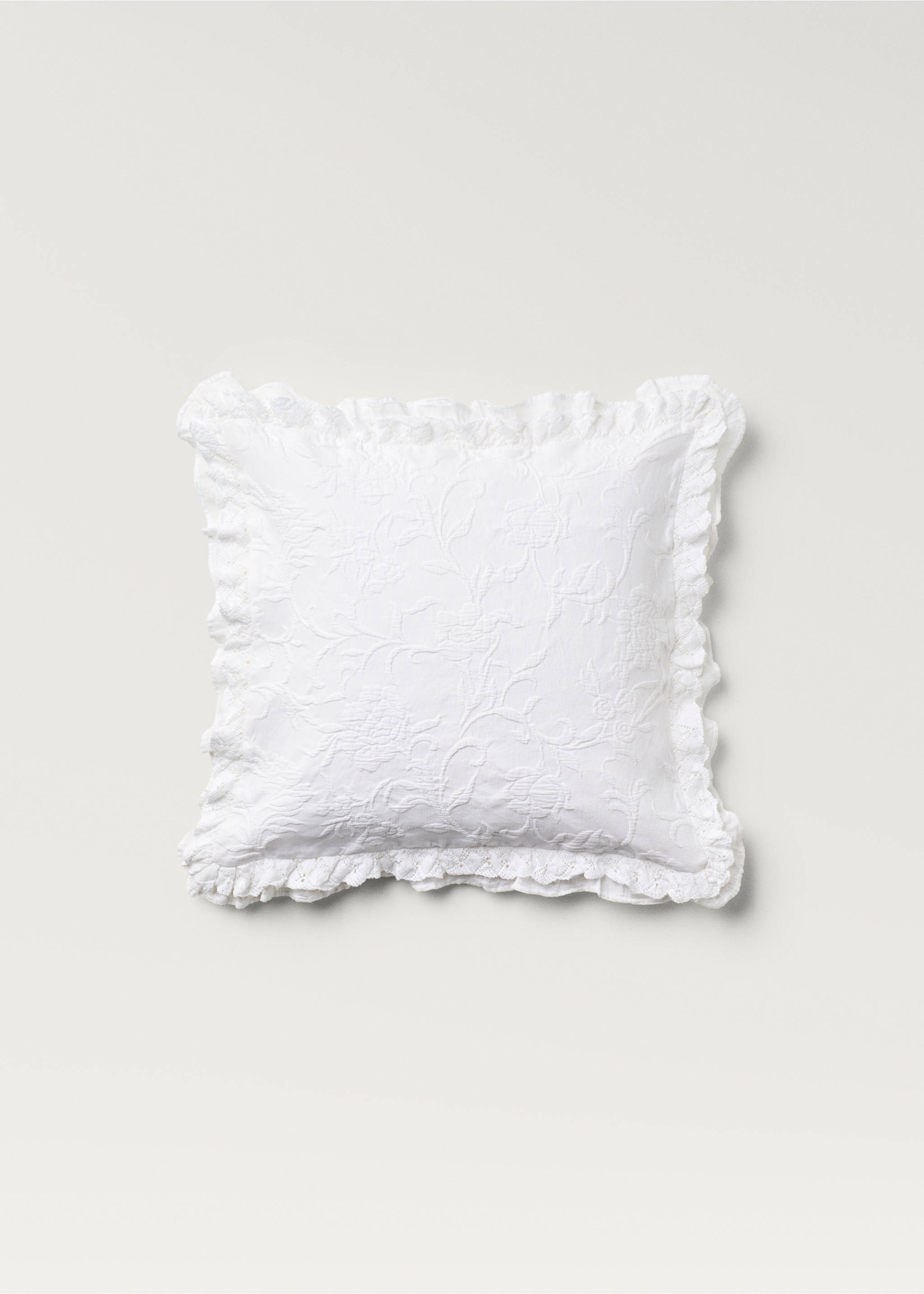 Husă de pernă din bumbac jacard floral cu volane 50x50 cm - Articol fără model, Alb. Ref: 17041294-00.