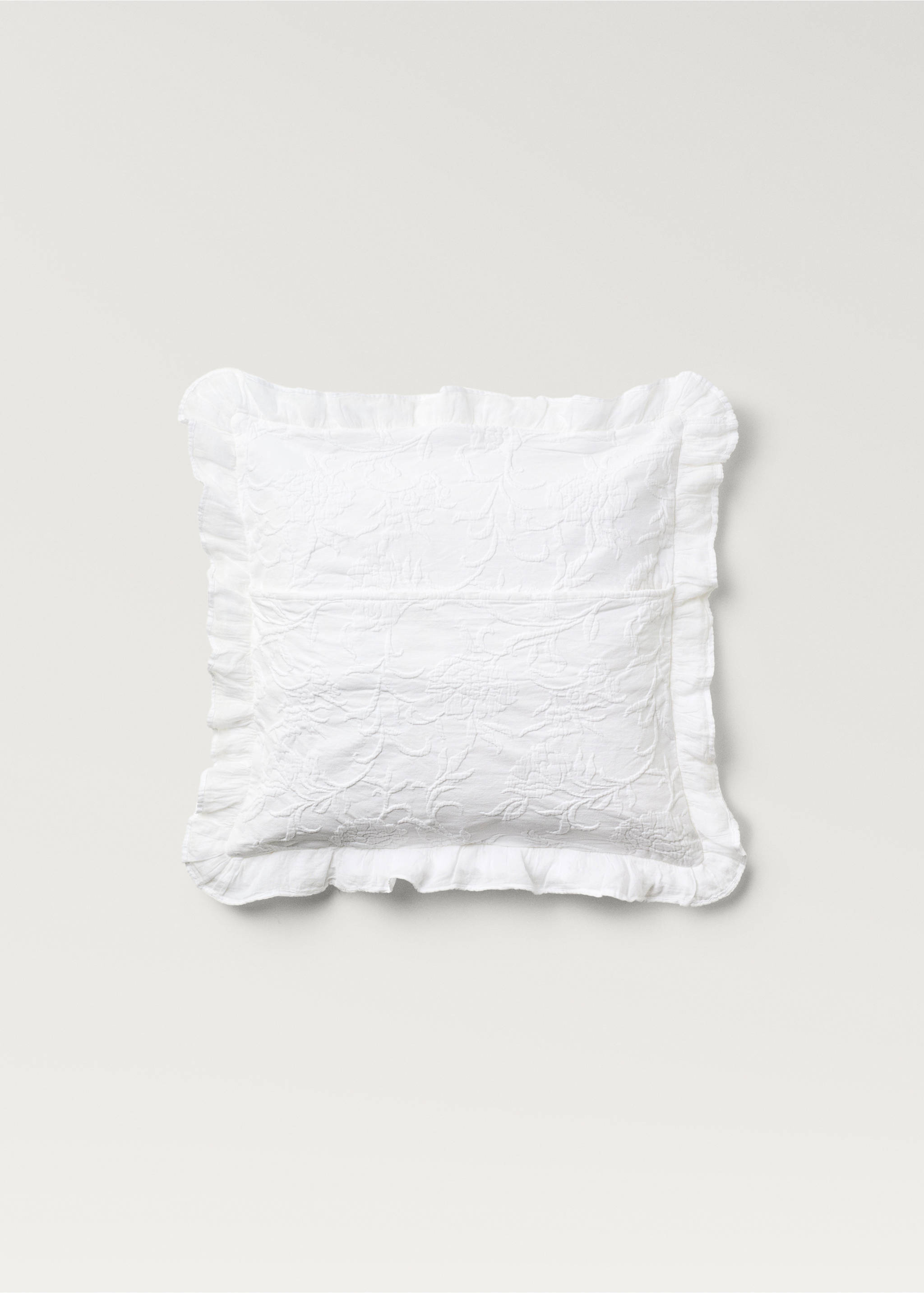 Husă de pernă din bumbac jacard floral cu volane 50x50 cm - Detaliu al articolului 1, Alb. Ref: 17041294-00.