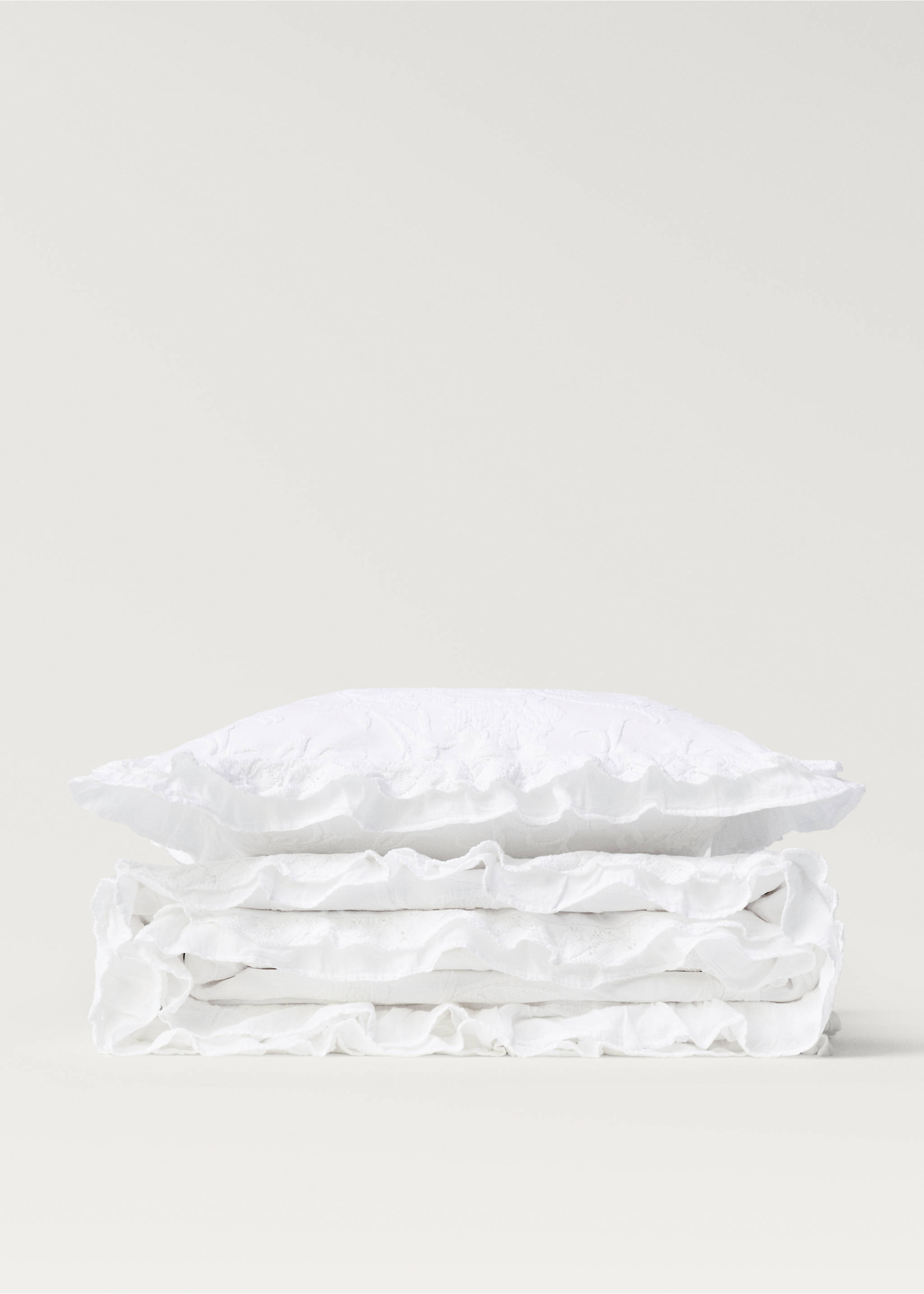 Husă de pernă din bumbac jacard floral cu volane 50x50 cm - Detaliu al articolului 4, Alb. Ref: 17041294-00.