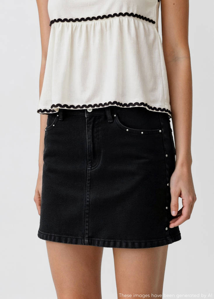 Studded mini-skirt — Black denim