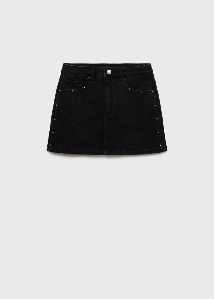 Studded mini-skirt — Black denim