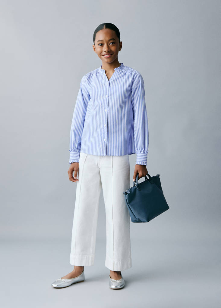 Striped shirt with pleated details — Blue