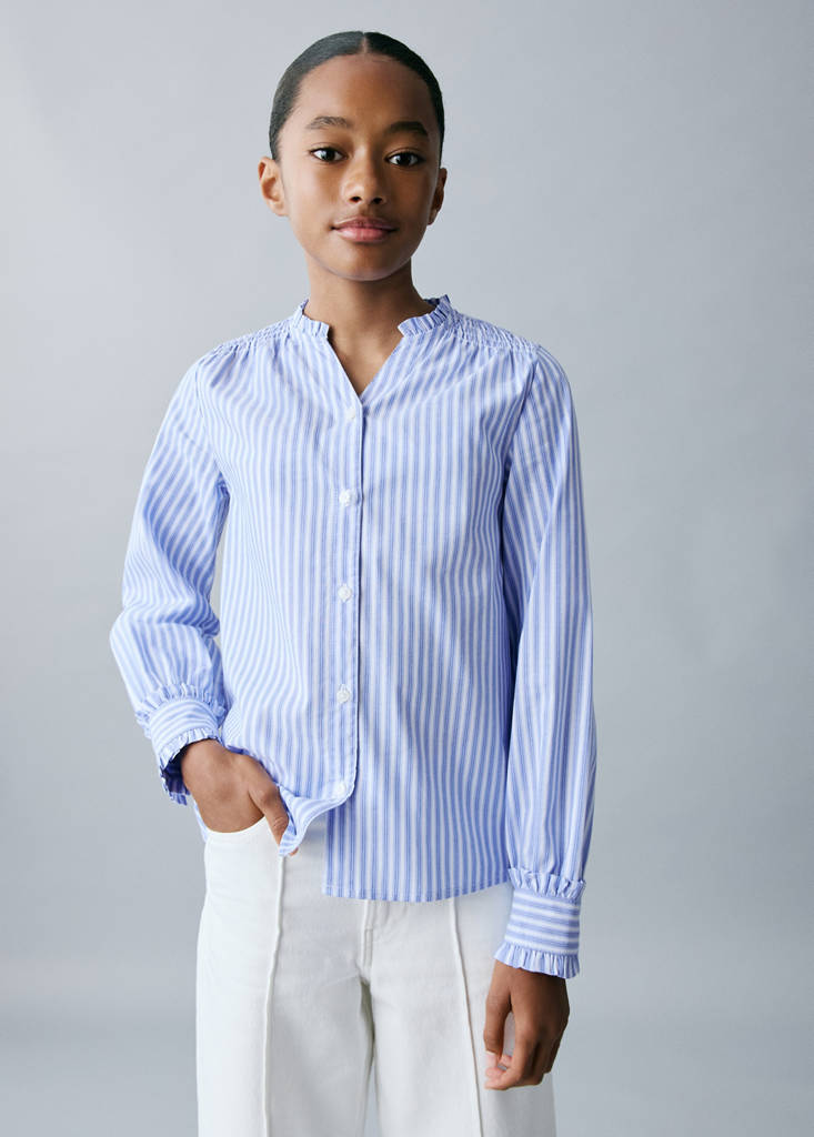 Striped shirt with pleated details — Blue