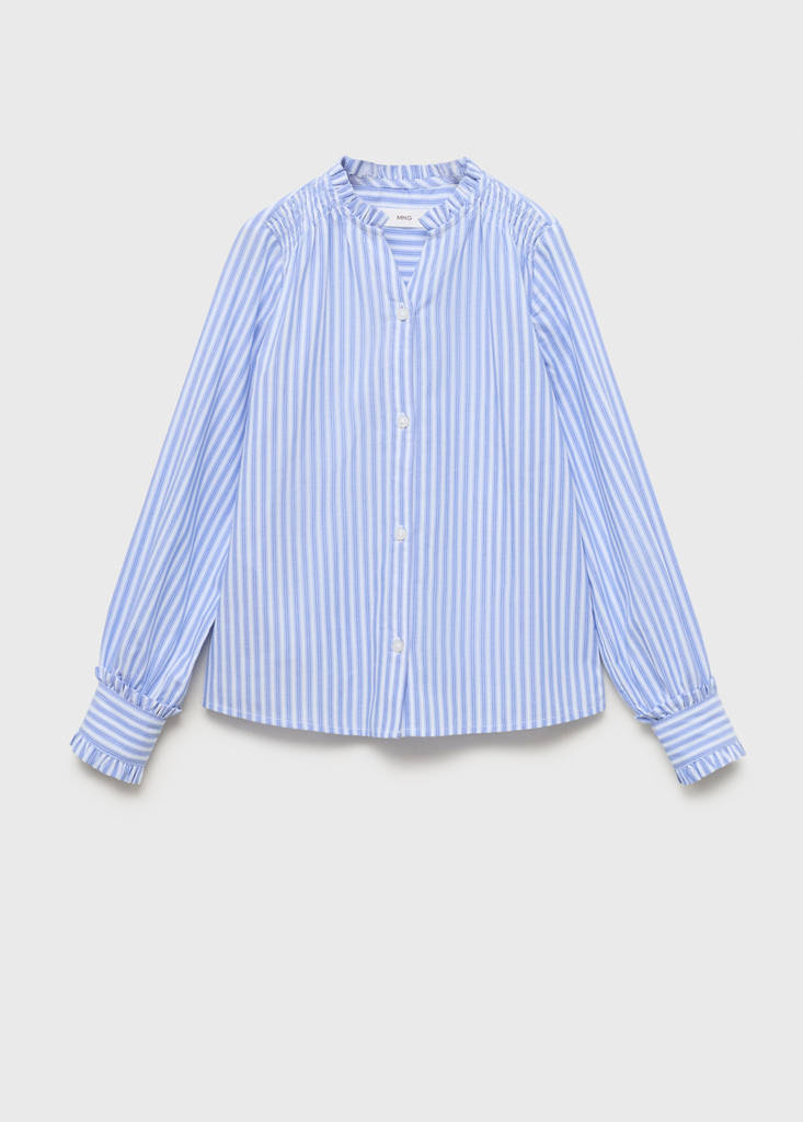 Striped shirt with pleated details — Blue