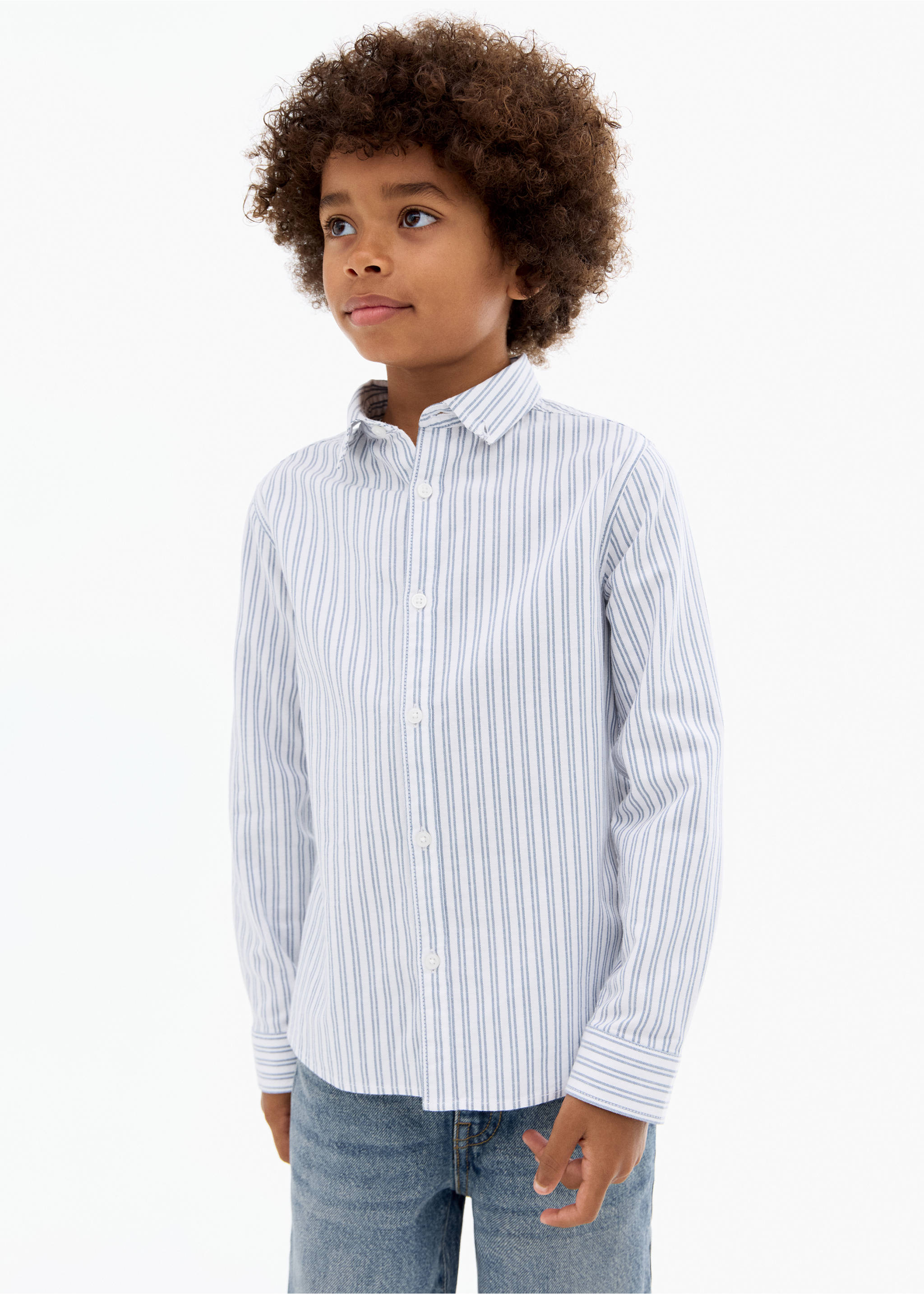 Striped Oxford shirt - Medium plane, Indigo Blue. Ref: 17041518-00.