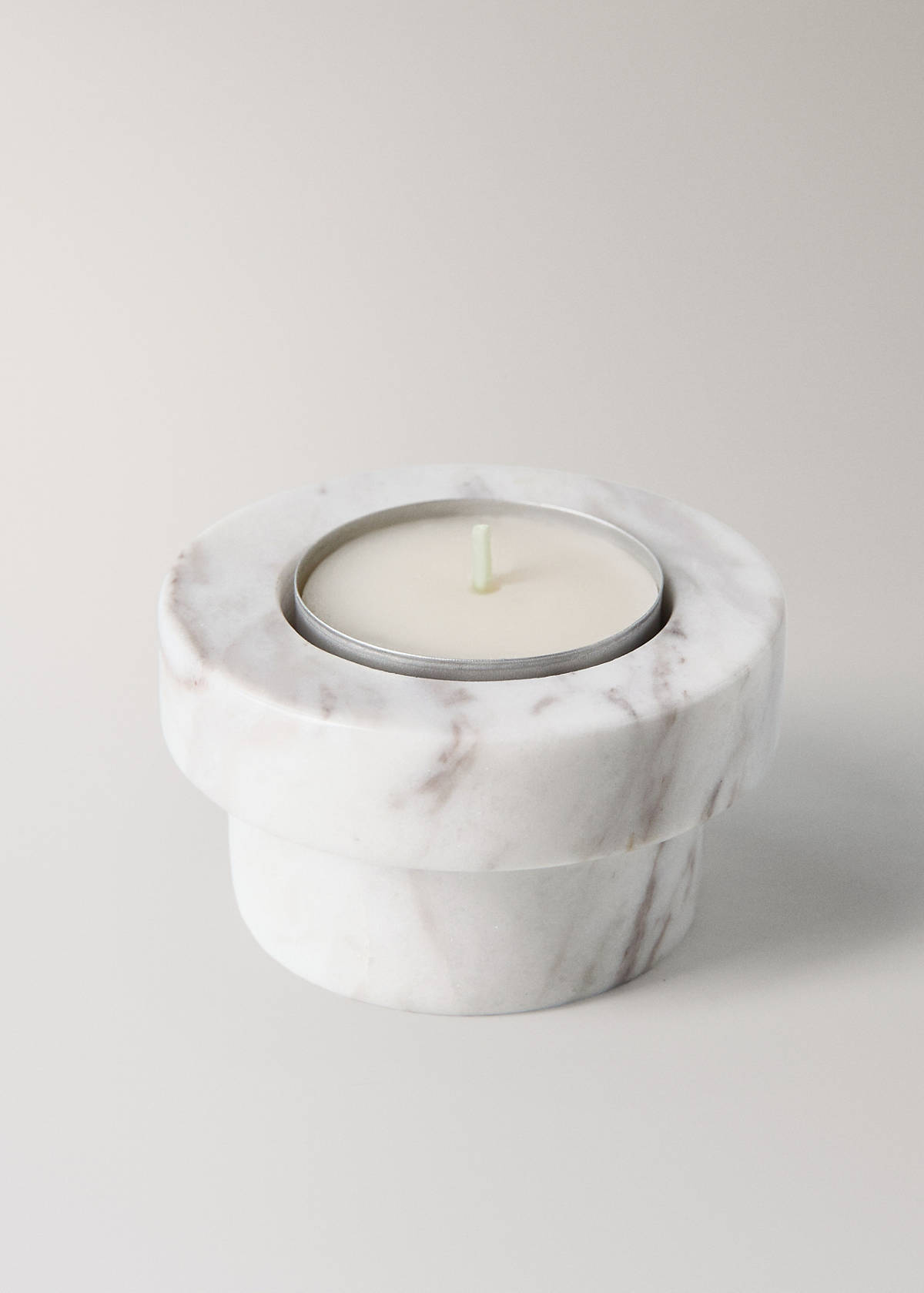 Reversible marble low candleholder — White