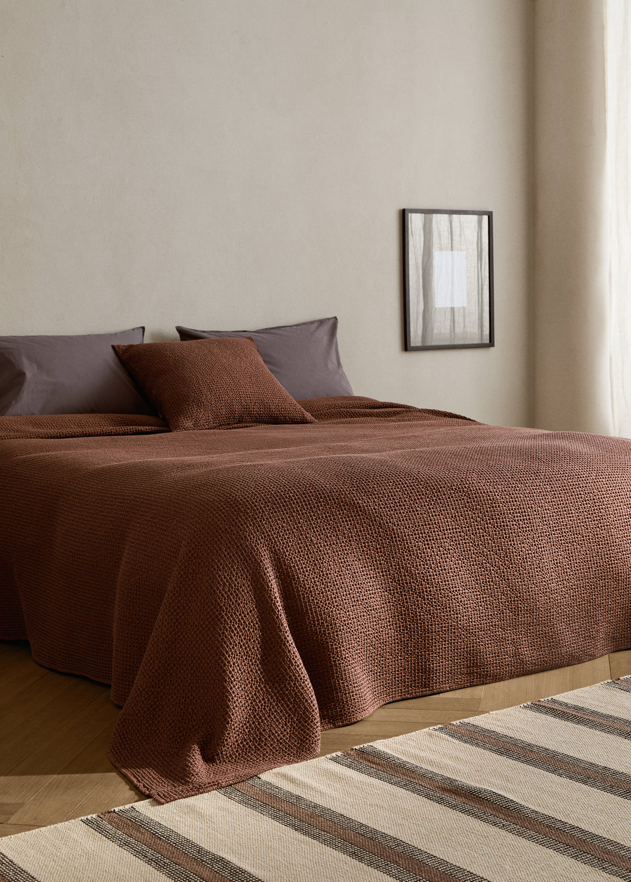 Cotton waffle garment-dyed bedspread for 180/200 cm bed - General plane