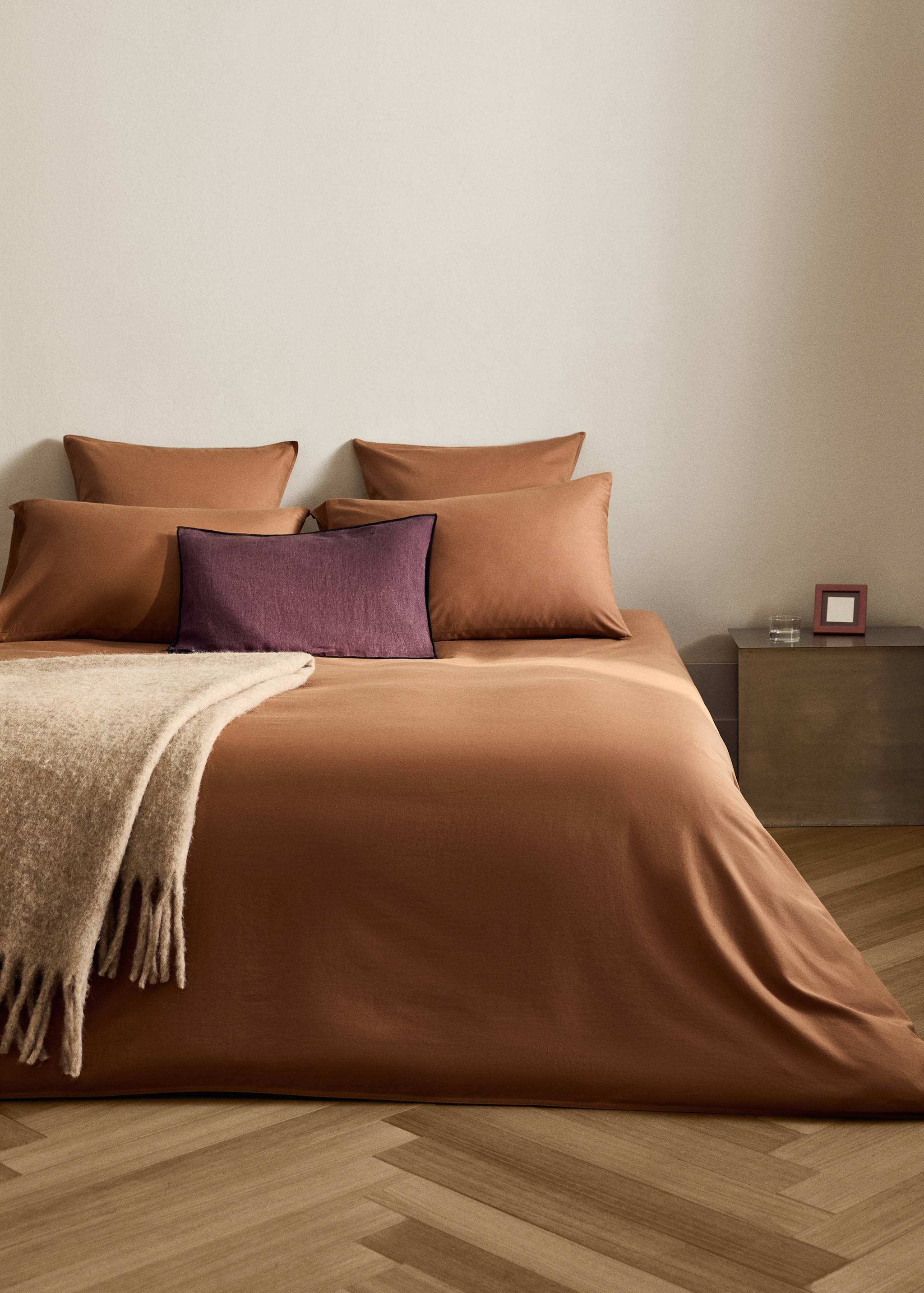 Washed cotton satin double-stitched top sheet for 90 cm bed - General plane