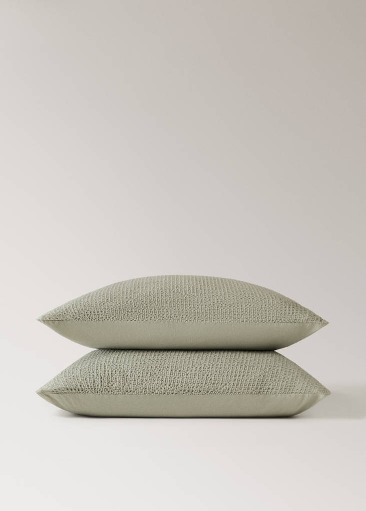 Two cotton waffle percale pillowcases 60x60 cm — Forest Green