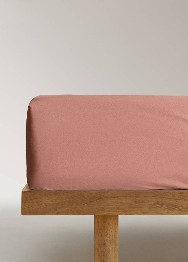 MANGO HOME - Drap-housse coton lavé 135/140 cm marron moyen - Lit 135/140 cm