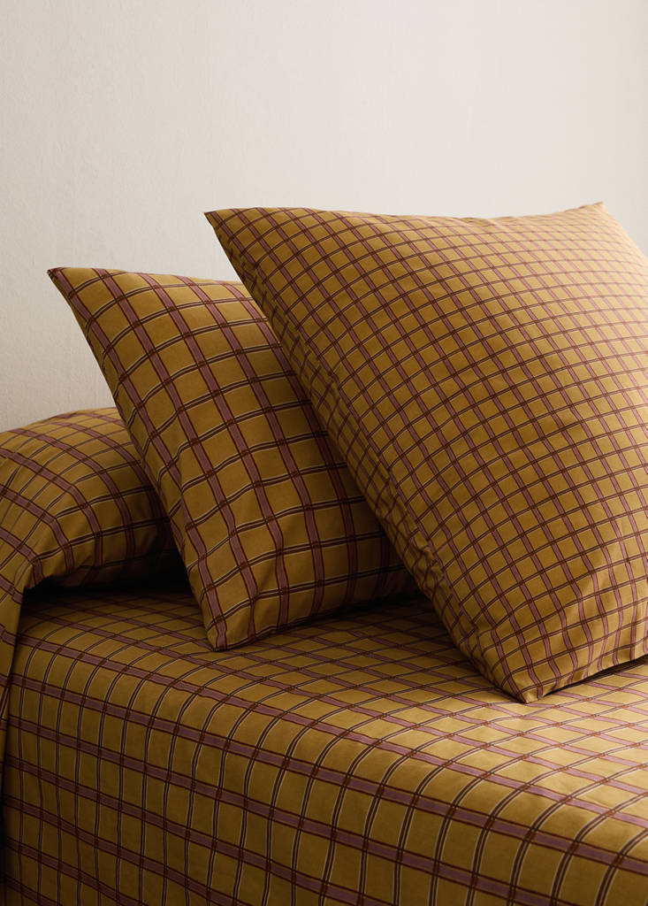 MANGO HOME - Taie d'oreiller percale de coton imprimé carreaux 60x60 cm moutarde - 60x60cm