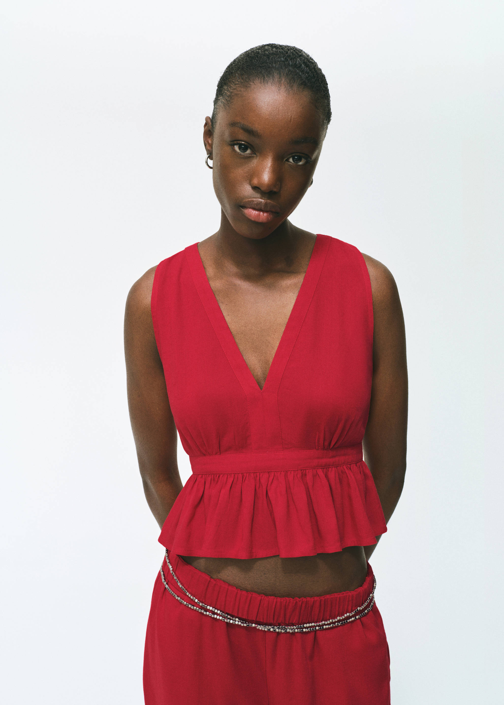 Льняной топ со сборками - Общий план