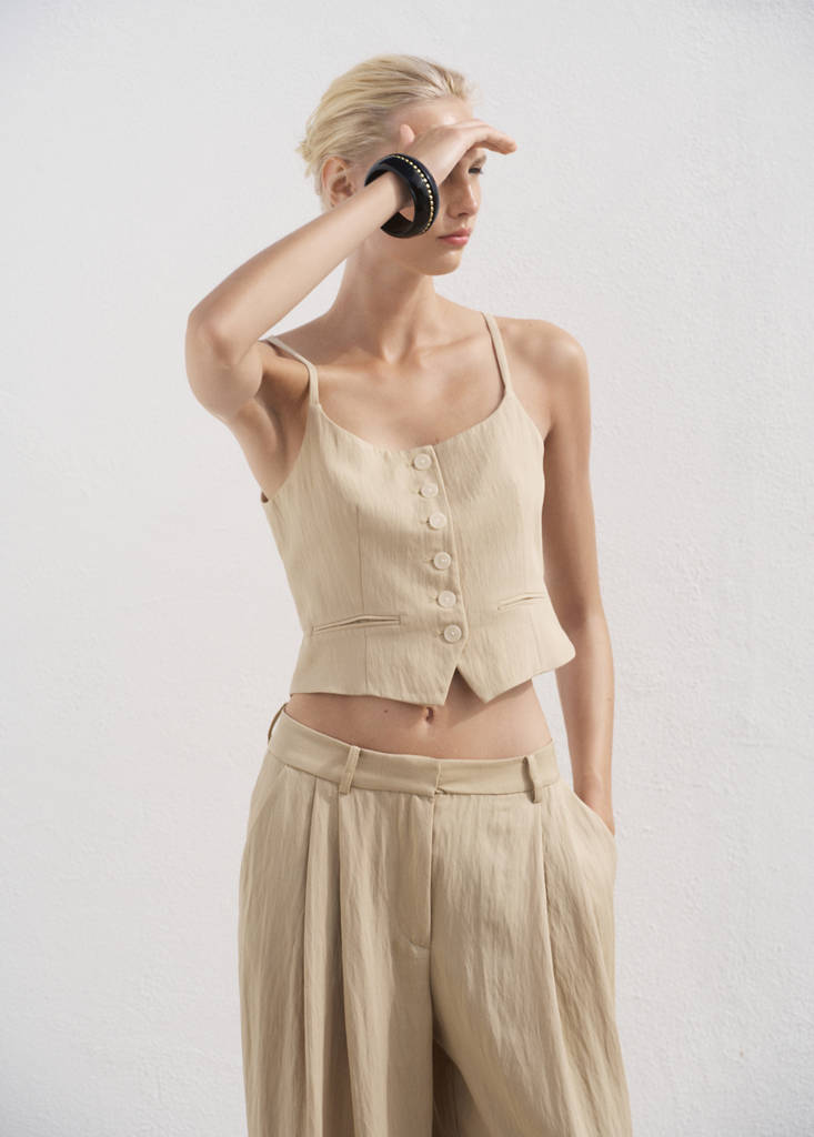 Straight mid-rise suit trousers — Beige