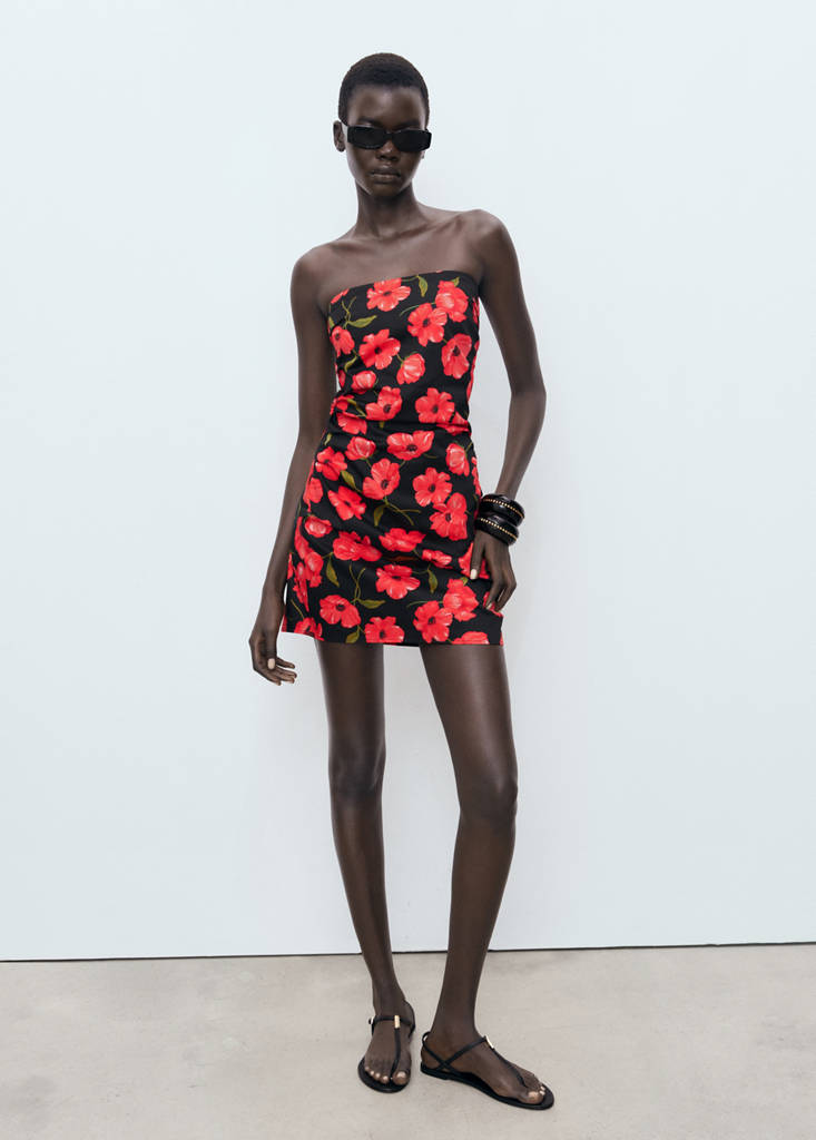 Strapless floral dress — Black