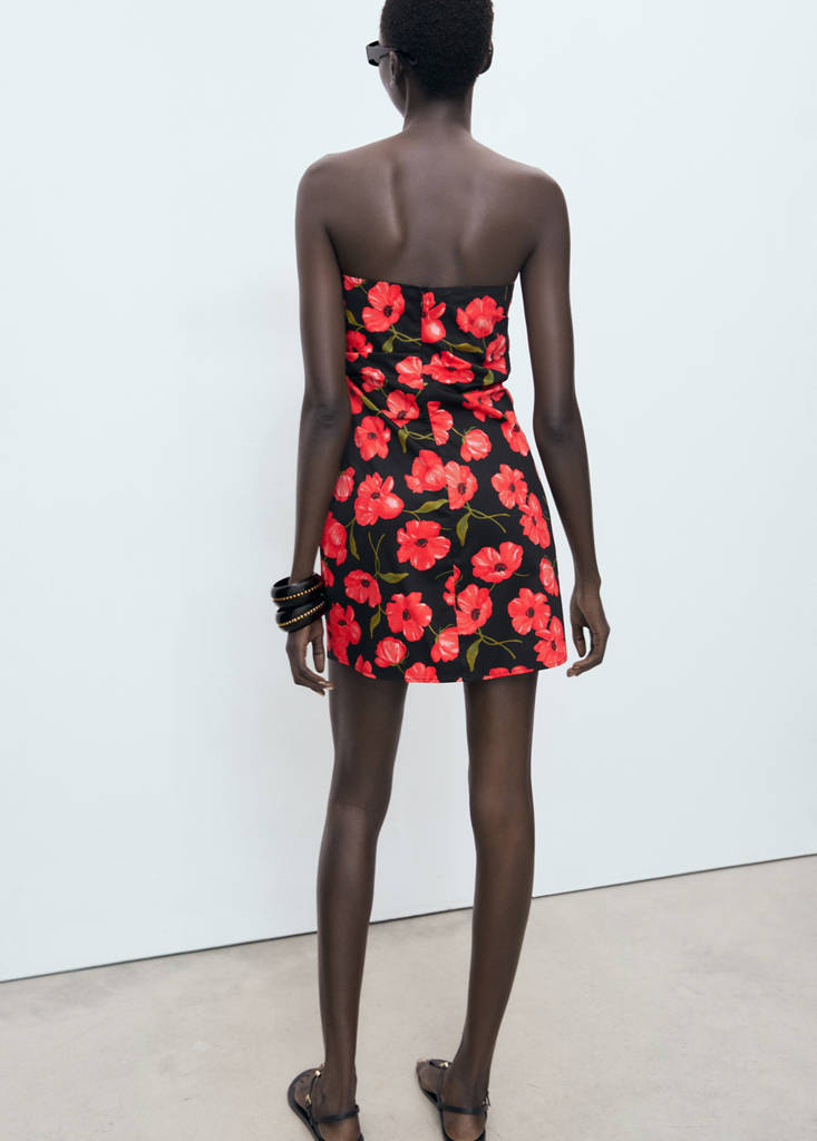 Strapless floral dress — Black