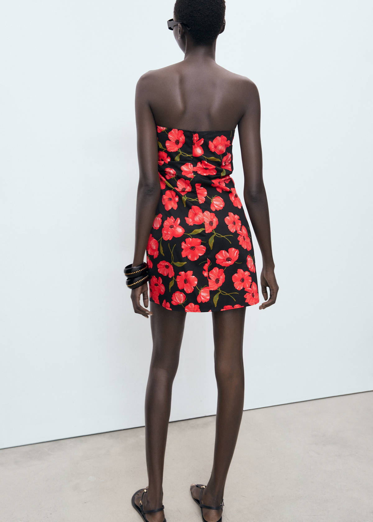 Strapless floral dress — Black