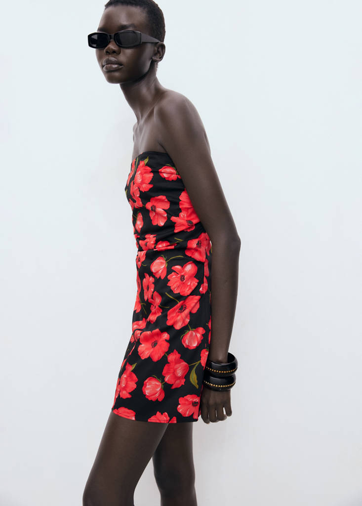 Strapless floral dress — Black