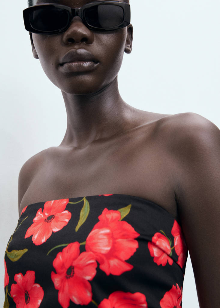 Strapless floral dress — Black