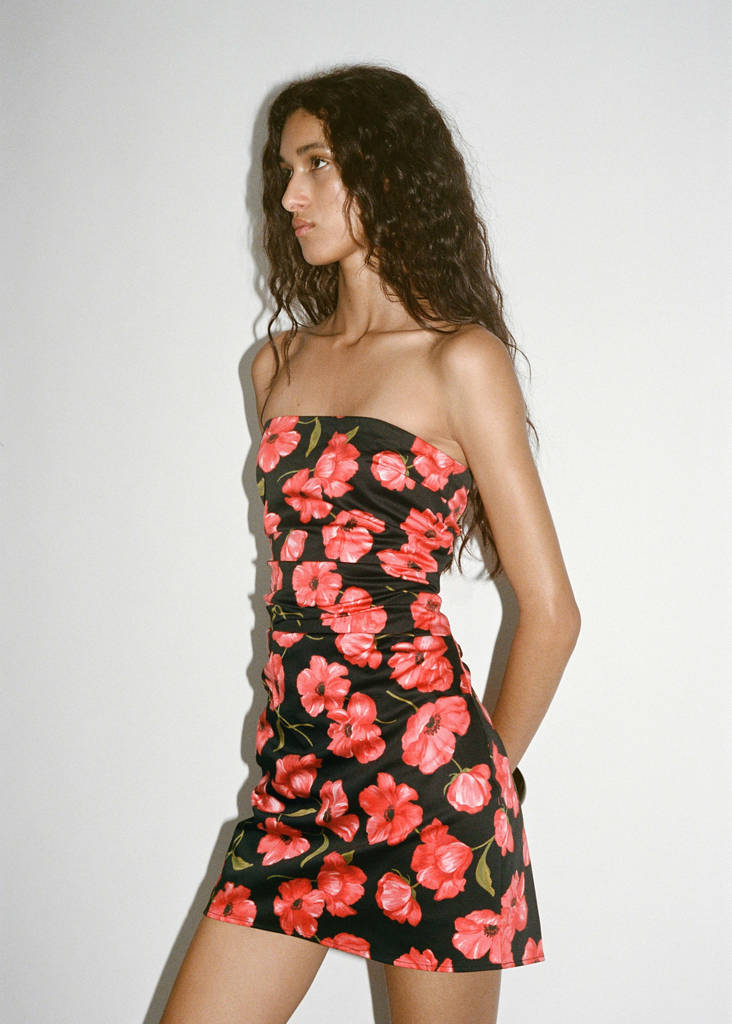 Strapless floral dress — Black