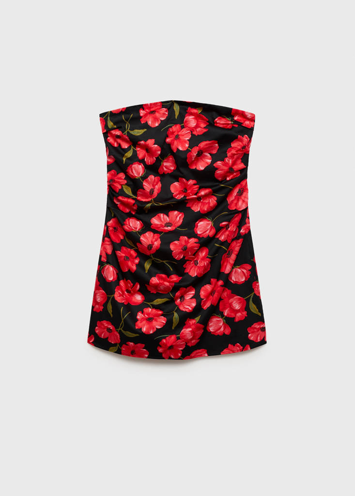 Strapless floral dress — Black