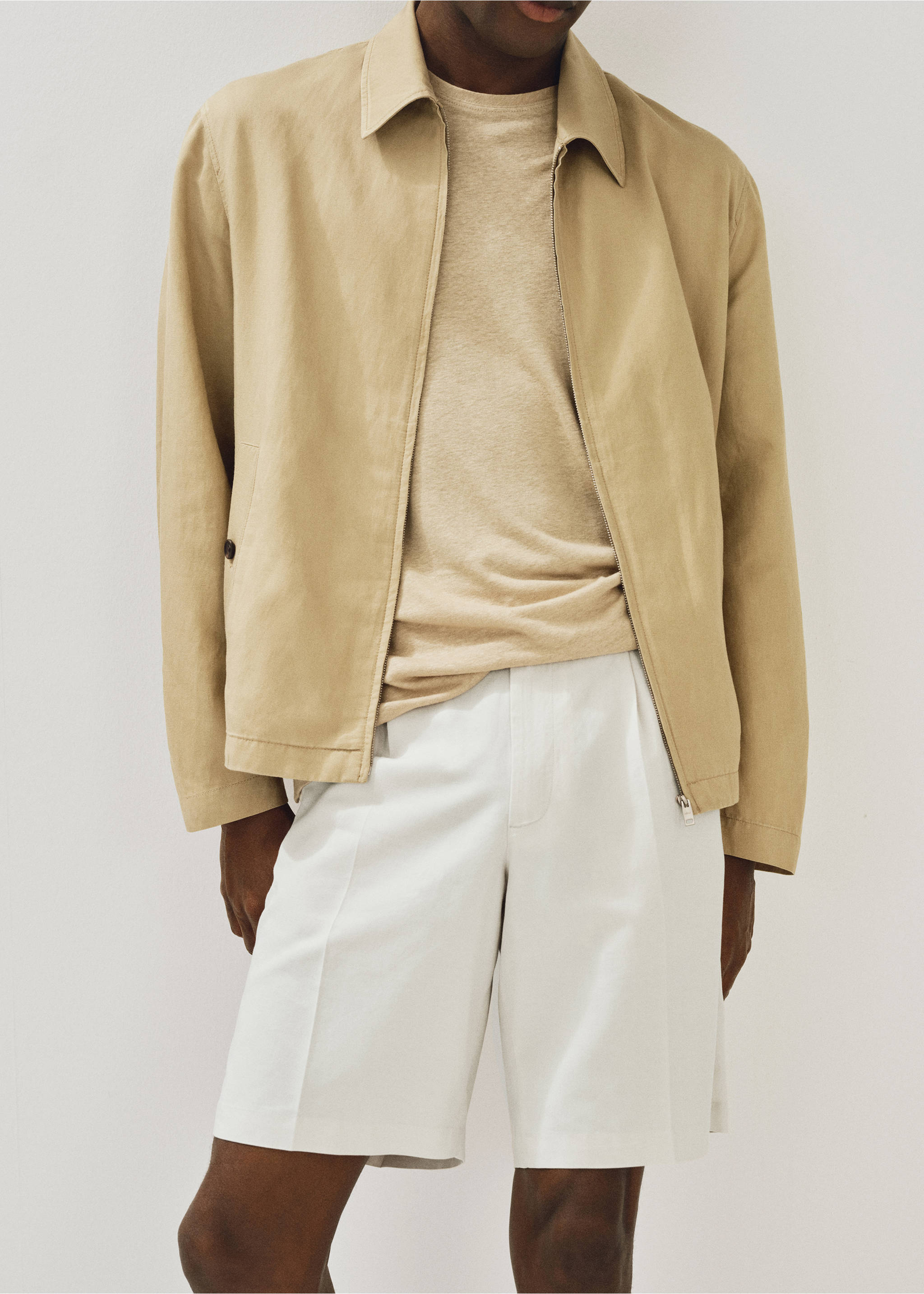 Chaqueta lino cremallera - Detalle del artículo 3, Beige. Ref: 17042893-00.