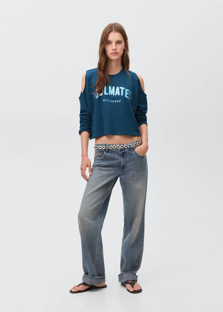Printed sweatshirt with cut-out — Petrol Blue
