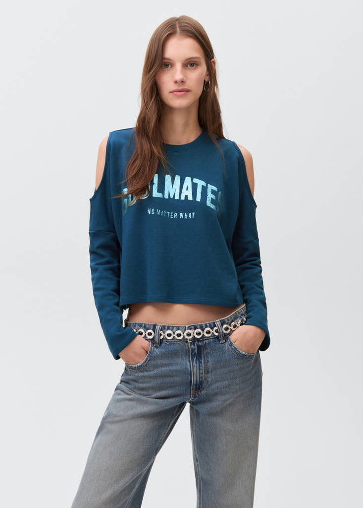 Printed sweatshirt with cut-out — Petrol Blue