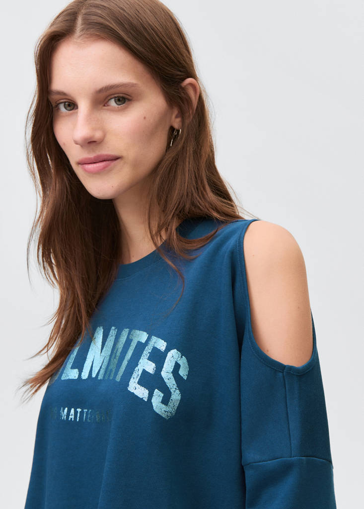 Printed sweatshirt with cut-out — Petrol Blue