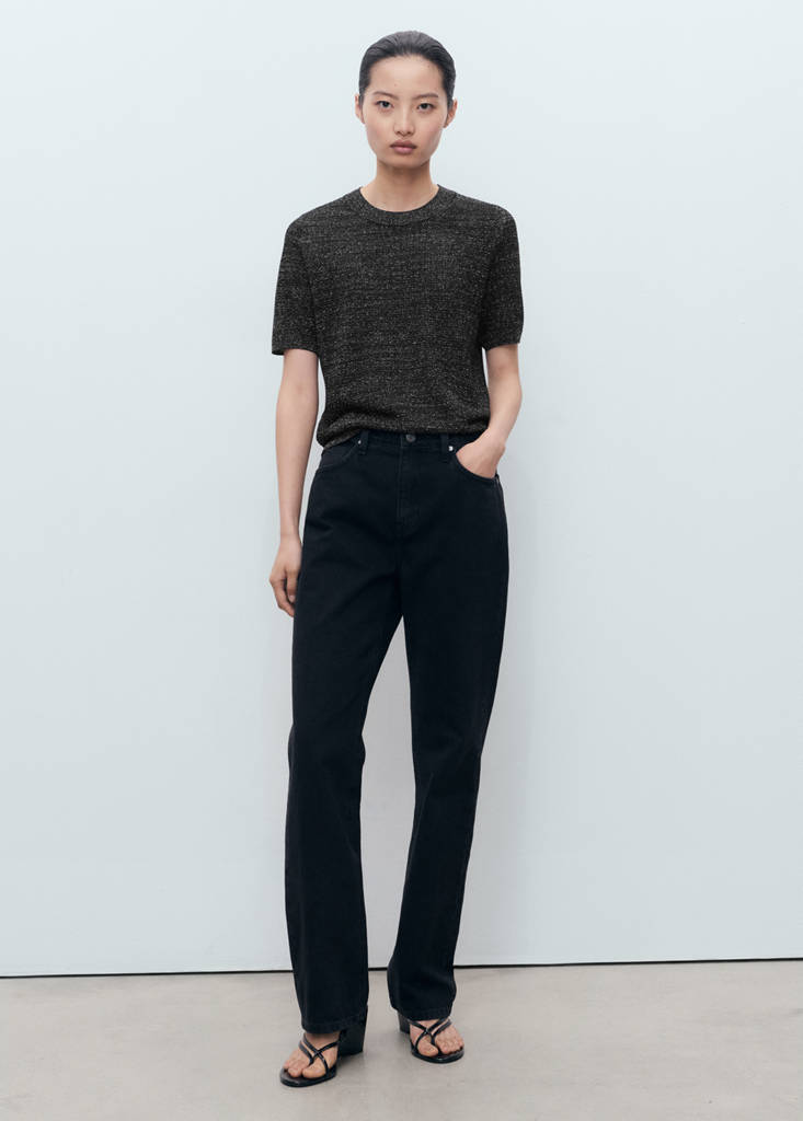 Short-sleeved lurex sweater — Black