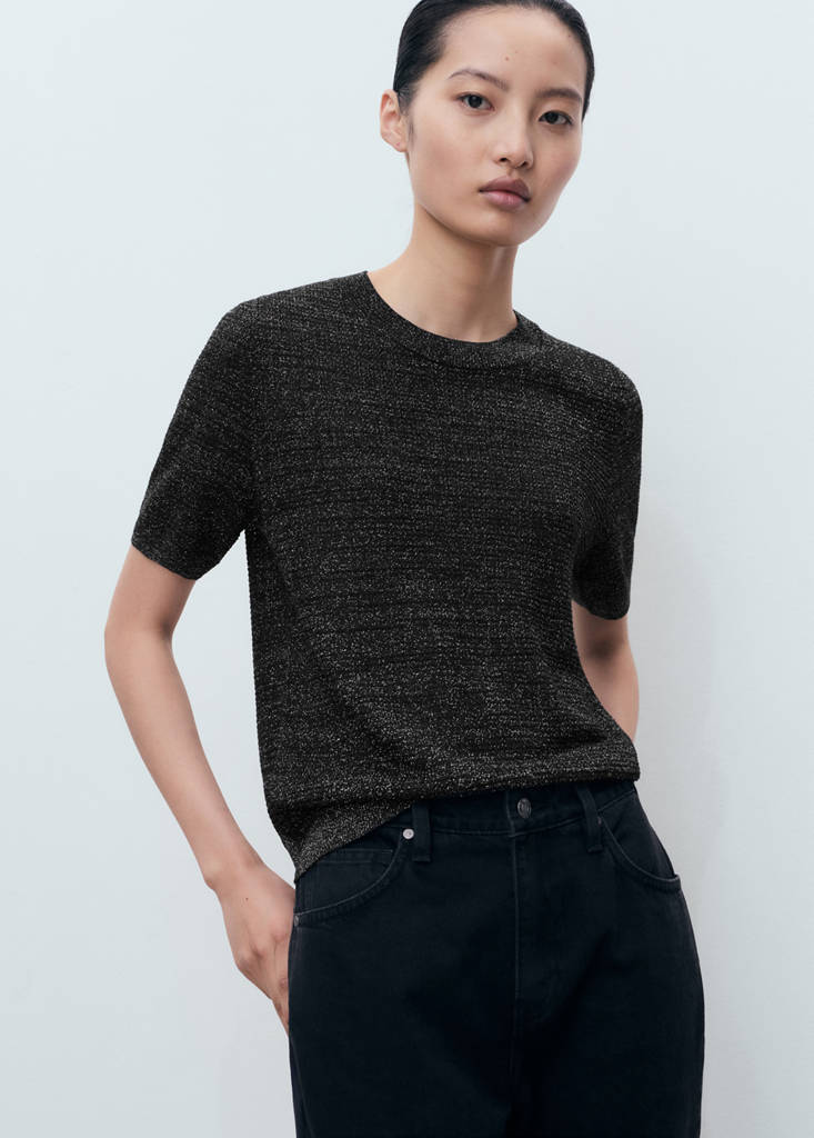 Short-sleeved lurex sweater — Black