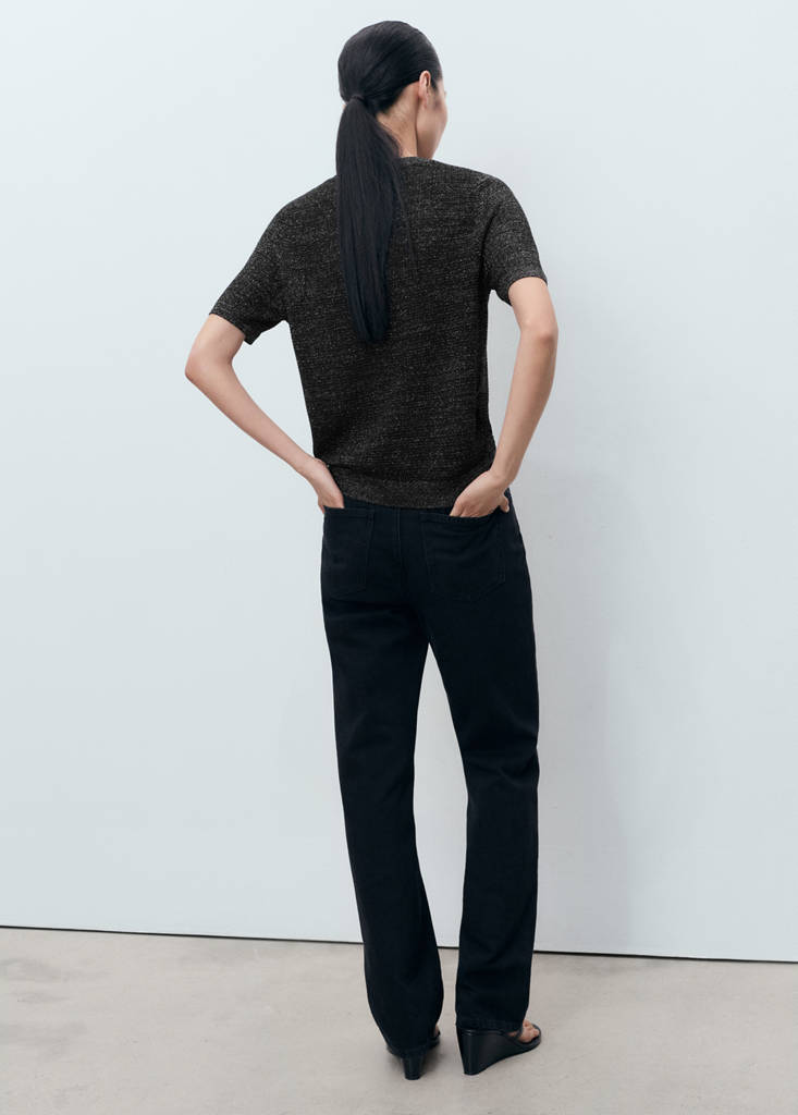 Short-sleeved lurex sweater — Black
