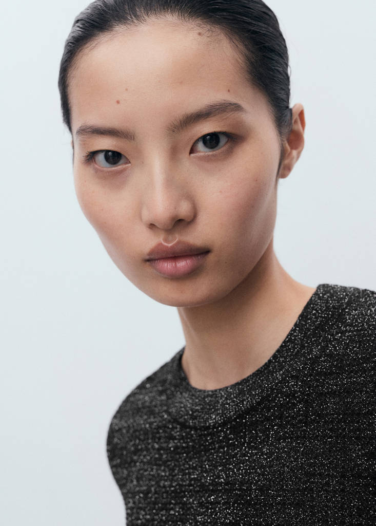 Short-sleeved lurex sweater — Black
