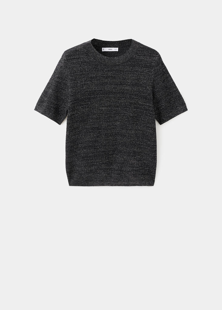 Short-sleeved lurex sweater — Black
