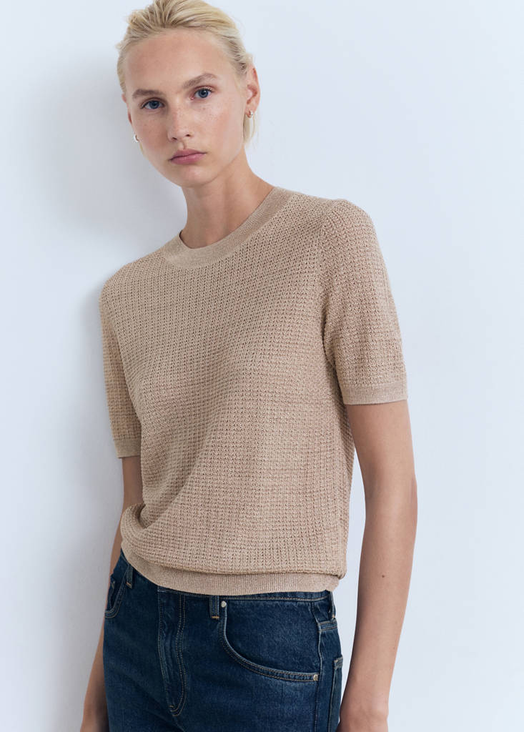 Short-sleeved lurex sweater — Silver